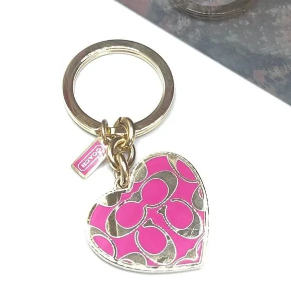 COACH Pink Gold Heart Key Chain / Purse Fob - Picture 9 of 9